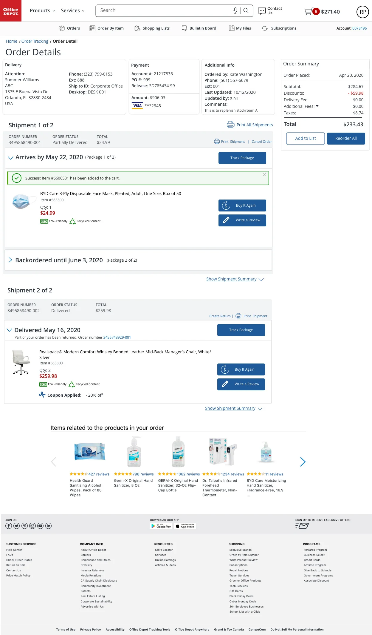 Order details — marketplace template